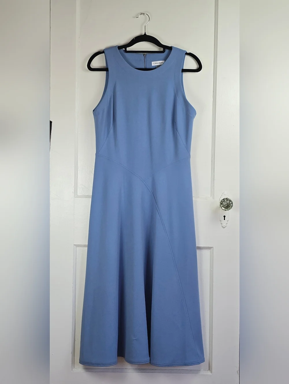 Calvin Klein Classic Blue Knit Sleeveless Fit and Flare Midi Dress - Picture 1 of 8